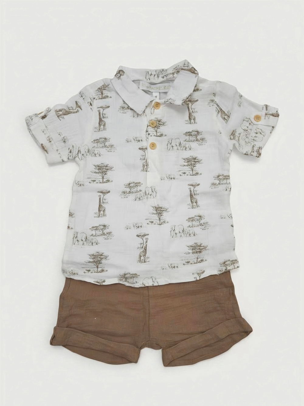 Rachel Zoe White Safari Print Button-Down Shirt & Brown Shorts Set